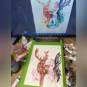 LIVE SHOW - Original Art - Ethereal Fairy & Stag - Watercolor painting signed EA